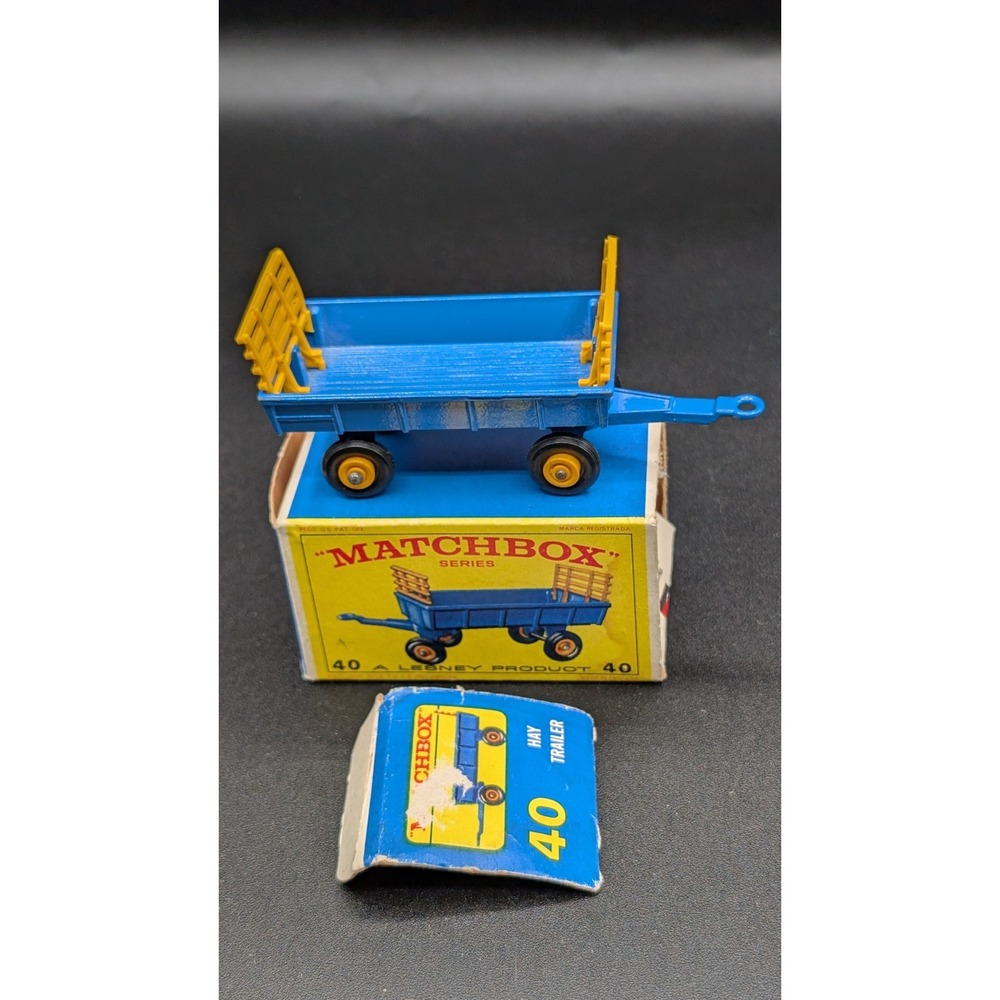Vintage 1967 Matchbox No #40 Farm Hay Trailer with Original Box - Damaged Box